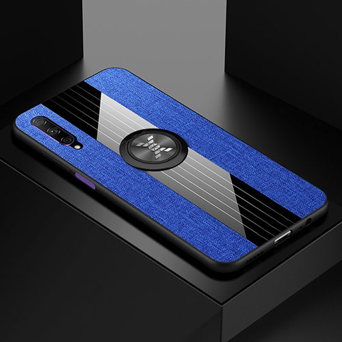 Ultra-thin Silicone Gel Soft Case Cover with Magnetic Finger Ring Stand for Huawei P Smart Pro (2019) Blue