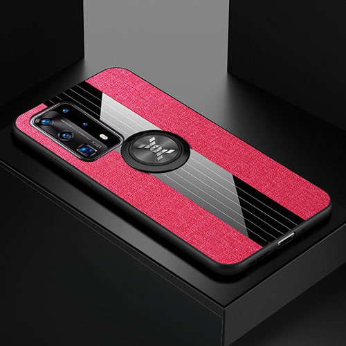 Ultra-thin Silicone Gel Soft Case Cover with Magnetic Finger Ring Stand for Huawei P40 Pro+ Plus Hot Pink