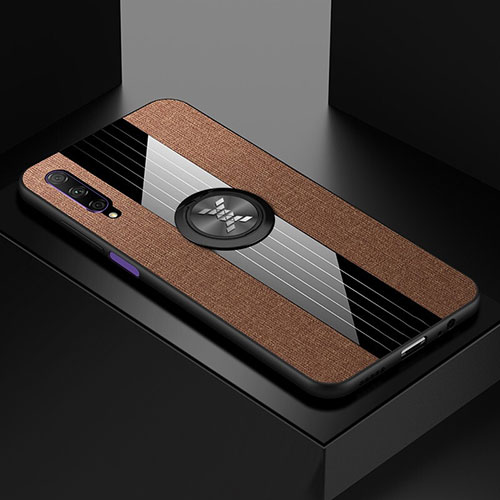 Ultra-thin Silicone Gel Soft Case Cover with Magnetic Finger Ring Stand for Huawei Y9s Brown