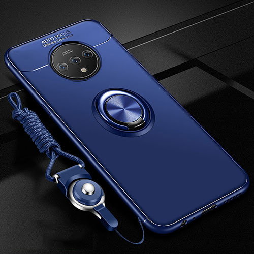 Ultra-thin Silicone Gel Soft Case Cover with Magnetic Finger Ring Stand for OnePlus 7T Blue