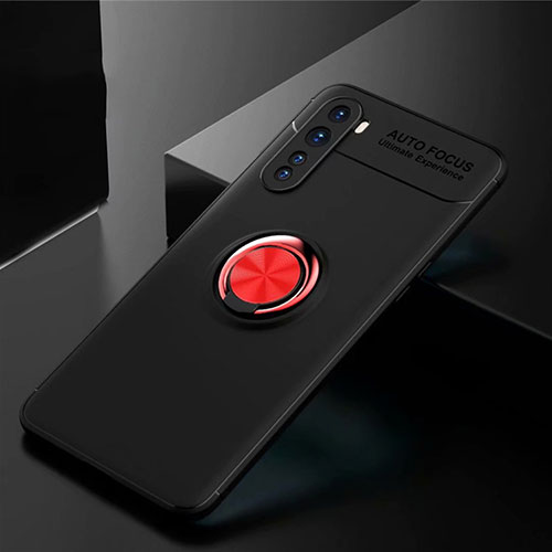 Ultra-thin Silicone Gel Soft Case Cover with Magnetic Finger Ring Stand for OnePlus Nord Red and Black