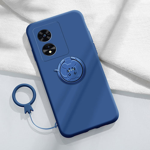 Ultra-thin Silicone Gel Soft Case Cover with Magnetic Finger Ring Stand for Oppo A1 5G Blue