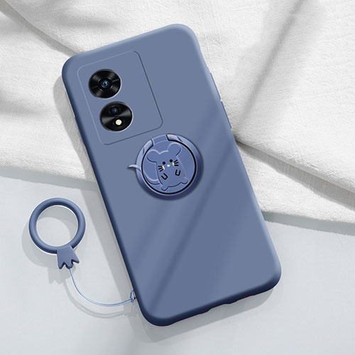 Ultra-thin Silicone Gel Soft Case Cover with Magnetic Finger Ring Stand for Oppo A1 5G Lavender Gray