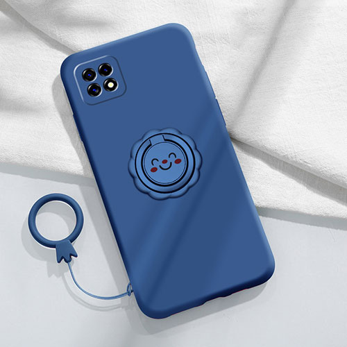 Ultra-thin Silicone Gel Soft Case Cover with Magnetic Finger Ring Stand for Oppo A53 5G Blue