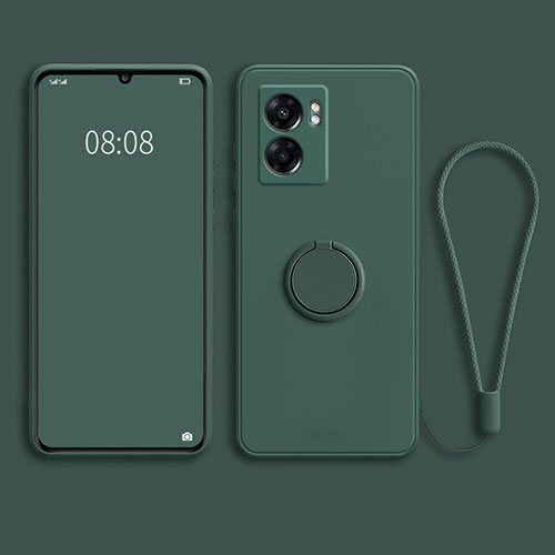 Ultra-thin Silicone Gel Soft Case Cover with Magnetic Finger Ring Stand for Oppo A77 5G Green