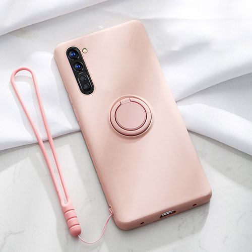 Ultra-thin Silicone Gel Soft Case Cover with Magnetic Finger Ring Stand for Oppo F15 Pink