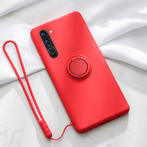 Ultra-thin Silicone Gel Soft Case Cover with Magnetic Finger Ring Stand for Oppo F15 Red