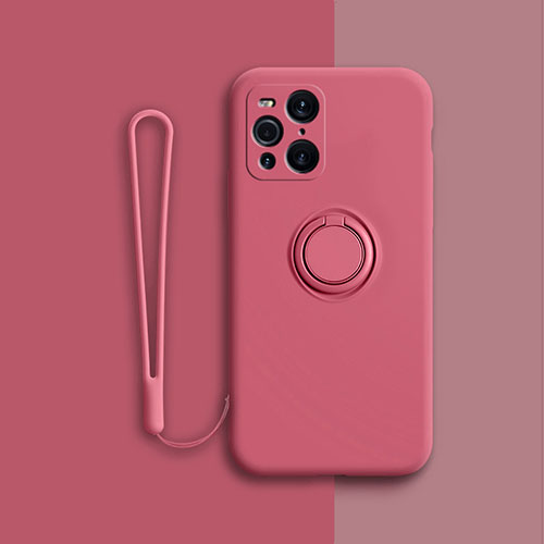 Ultra-thin Silicone Gel Soft Case Cover with Magnetic Finger Ring Stand for Oppo Find X3 5G Red