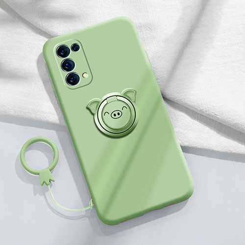 Ultra-thin Silicone Gel Soft Case Cover with Magnetic Finger Ring Stand for Oppo Find X3 Lite 5G Green