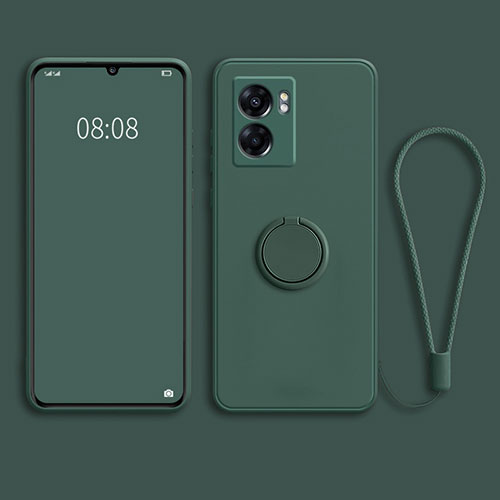 Ultra-thin Silicone Gel Soft Case Cover with Magnetic Finger Ring Stand for Oppo K10 5G India Green