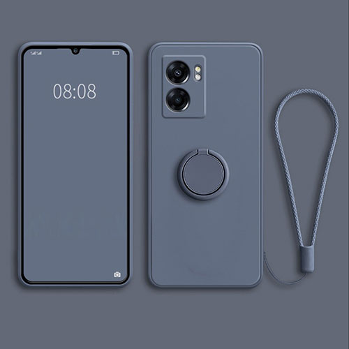 Ultra-thin Silicone Gel Soft Case Cover with Magnetic Finger Ring Stand for Oppo K10 5G India Lavender Gray