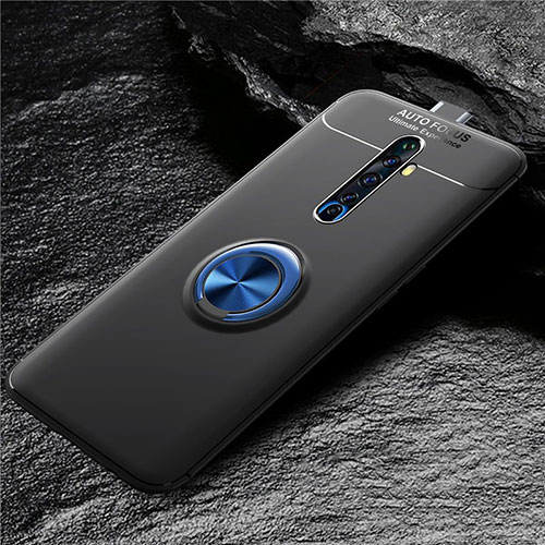 Ultra-thin Silicone Gel Soft Case Cover with Magnetic Finger Ring Stand for Oppo Reno2 Z Blue and Black