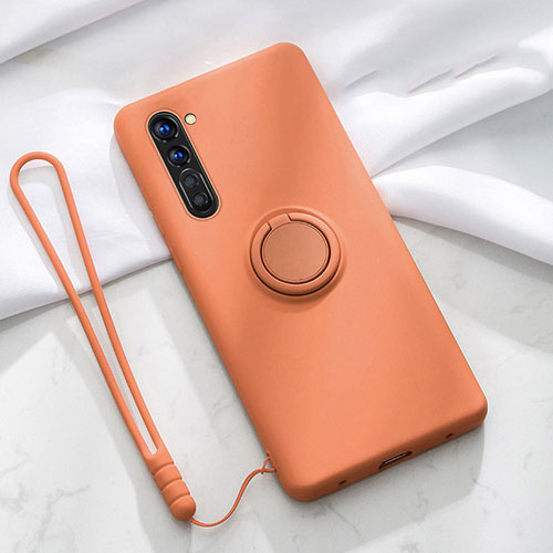 Ultra-thin Silicone Gel Soft Case Cover with Magnetic Finger Ring Stand for Oppo Reno3 Orange