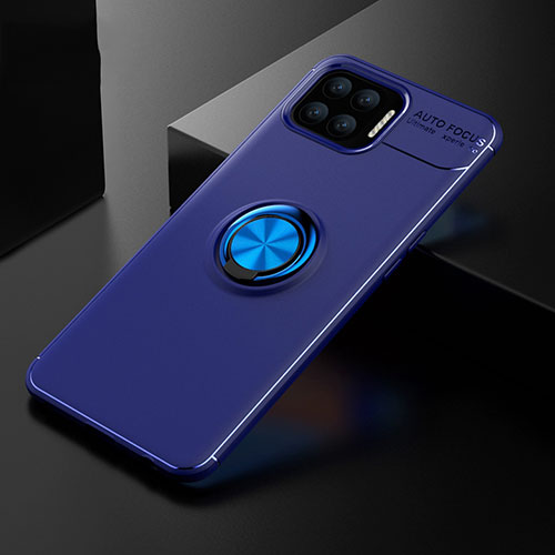 Ultra-thin Silicone Gel Soft Case Cover with Magnetic Finger Ring Stand for Oppo Reno4 F Blue