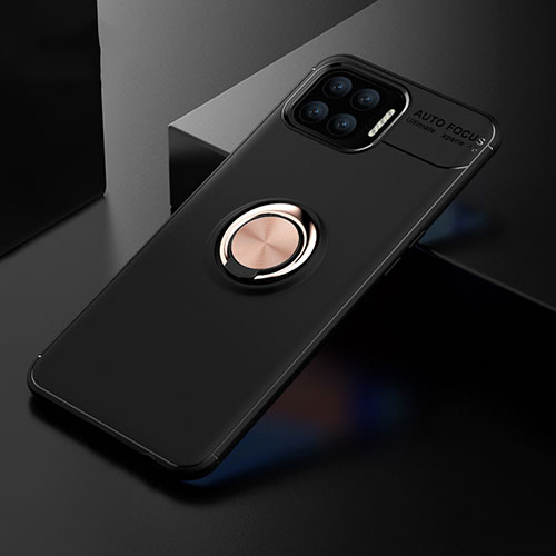 Ultra-thin Silicone Gel Soft Case Cover with Magnetic Finger Ring Stand for Oppo Reno4 F Gold and Black