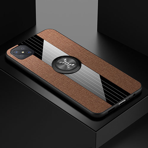 Ultra-thin Silicone Gel Soft Case Cover with Magnetic Finger Ring Stand for Oppo Reno4 Z 5G Brown