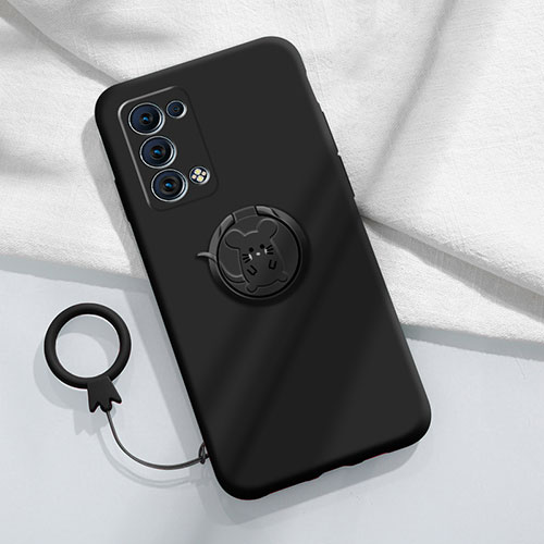 Ultra-thin Silicone Gel Soft Case Cover with Magnetic Finger Ring Stand for Oppo Reno6 Pro 5G Black