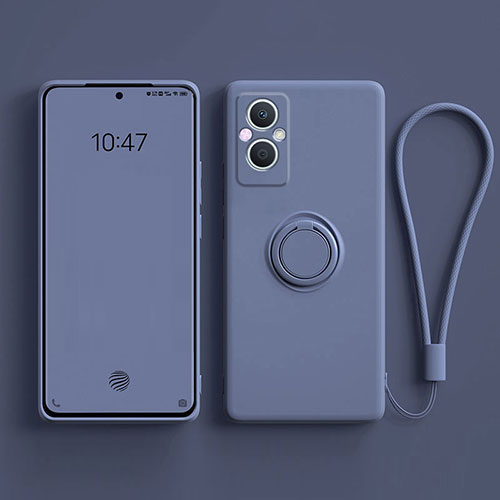 Ultra-thin Silicone Gel Soft Case Cover with Magnetic Finger Ring Stand for Oppo Reno7 Lite 5G Lavender Gray