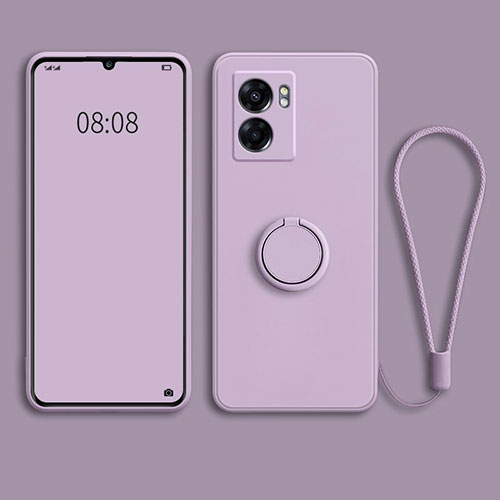 Ultra-thin Silicone Gel Soft Case Cover with Magnetic Finger Ring Stand for Realme Q5i 5G Clove Purple