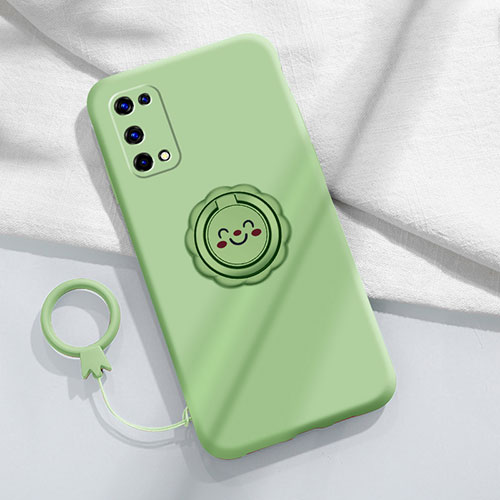 Ultra-thin Silicone Gel Soft Case Cover with Magnetic Finger Ring Stand for Realme V15 5G Matcha Green