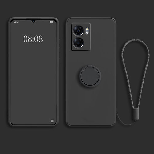 Ultra-thin Silicone Gel Soft Case Cover with Magnetic Finger Ring Stand for Realme V23i 5G Black