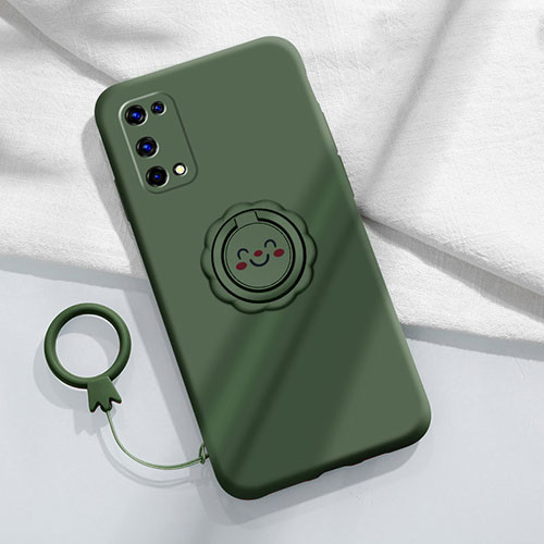 Ultra-thin Silicone Gel Soft Case Cover with Magnetic Finger Ring Stand for Realme X7 Pro 5G Midnight Green