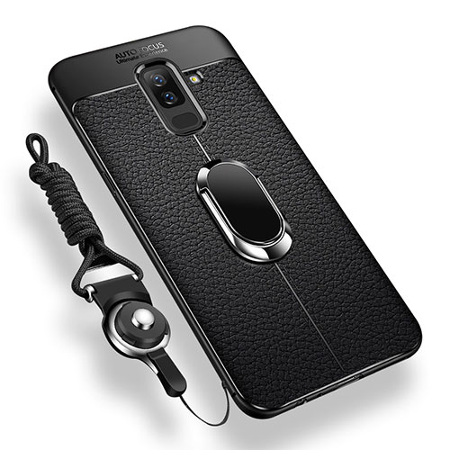 Ultra-thin Silicone Gel Soft Case Cover with Magnetic Finger Ring Stand for Samsung Galaxy A6 Plus (2018) Black