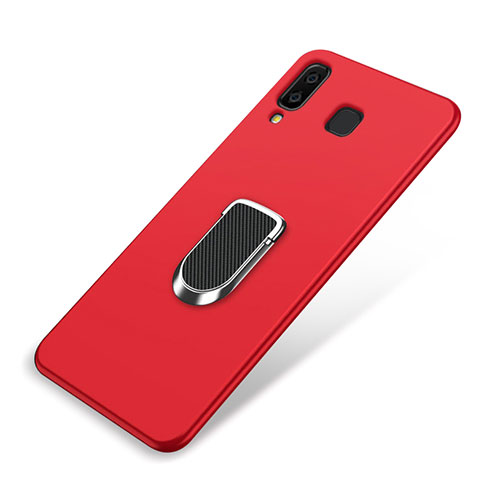 Ultra-thin Silicone Gel Soft Case Cover with Magnetic Finger Ring Stand for Samsung Galaxy A8 Star Red