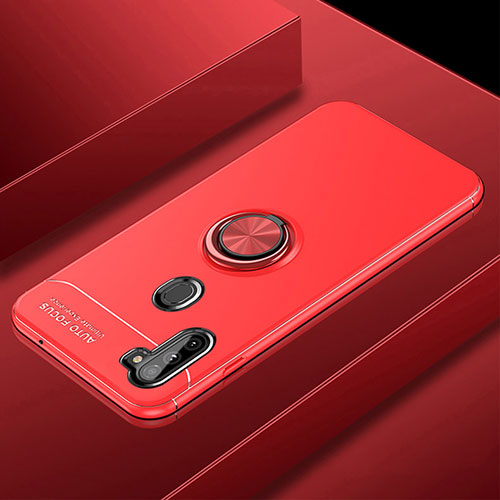 Ultra-thin Silicone Gel Soft Case Cover with Magnetic Finger Ring Stand for Samsung Galaxy M11 Red