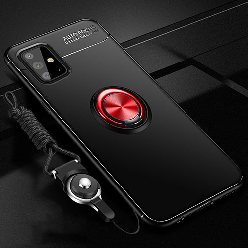 Ultra-thin Silicone Gel Soft Case Cover with Magnetic Finger Ring Stand for Samsung Galaxy M40S Red and Black