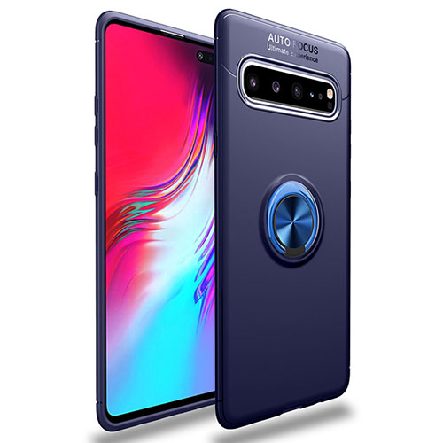 Ultra-thin Silicone Gel Soft Case Cover with Magnetic Finger Ring Stand for Samsung Galaxy S10 5G SM-G977B Blue