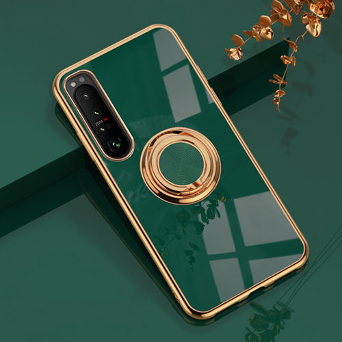 Ultra-thin Silicone Gel Soft Case Cover with Magnetic Finger Ring Stand for Sony Xperia 10 III Lite Green