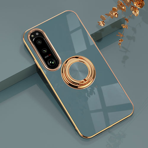 Ultra-thin Silicone Gel Soft Case Cover with Magnetic Finger Ring Stand for Sony Xperia 10 IV SOG07 Lavender Gray