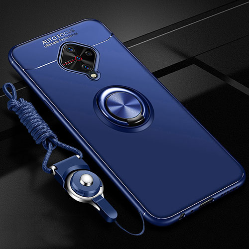 Ultra-thin Silicone Gel Soft Case Cover with Magnetic Finger Ring Stand for Vivo S1 Pro Blue