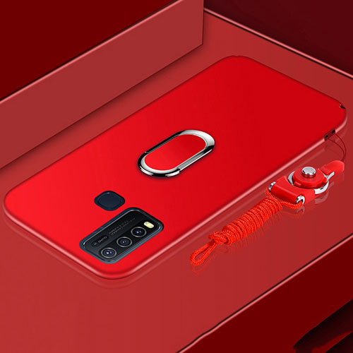 Ultra-thin Silicone Gel Soft Case Cover with Magnetic Finger Ring Stand for Vivo Y50 Red