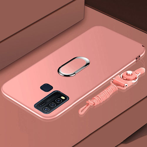 Ultra-thin Silicone Gel Soft Case Cover with Magnetic Finger Ring Stand for Vivo Y50 Rose Gold