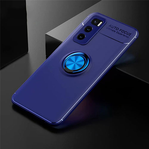 Ultra-thin Silicone Gel Soft Case Cover with Magnetic Finger Ring Stand for Vivo Y70 (2020) Blue