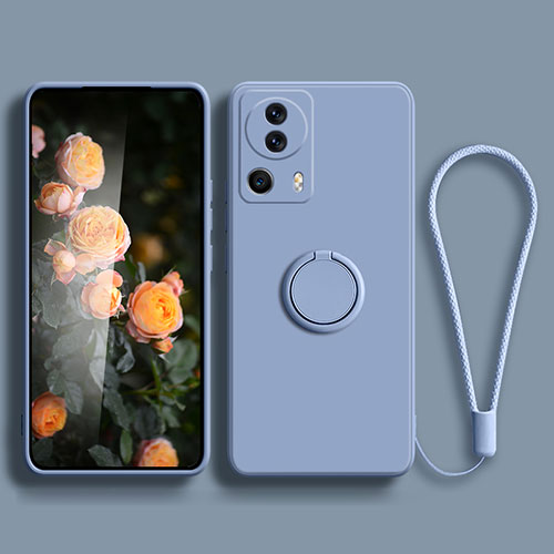 Ultra-thin Silicone Gel Soft Case Cover with Magnetic Finger Ring Stand for Xiaomi Civi 2 5G Lavender Gray