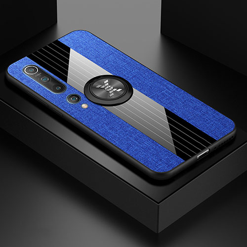 Ultra-thin Silicone Gel Soft Case Cover with Magnetic Finger Ring Stand for Xiaomi Mi 10 Blue