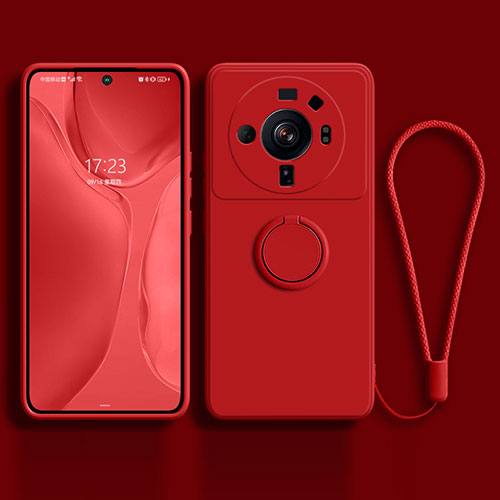 Ultra-thin Silicone Gel Soft Case Cover with Magnetic Finger Ring Stand for Xiaomi Mi 12S Ultra 5G Red