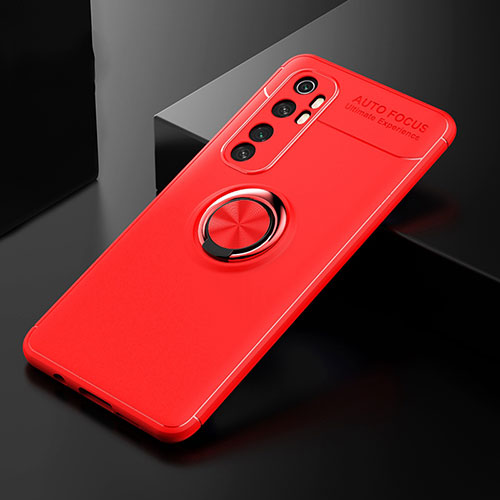 Ultra-thin Silicone Gel Soft Case Cover with Magnetic Finger Ring Stand for Xiaomi Mi Note 10 Lite Red