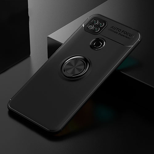 Ultra-thin Silicone Gel Soft Case Cover with Magnetic Finger Ring Stand for Xiaomi POCO C3 Black