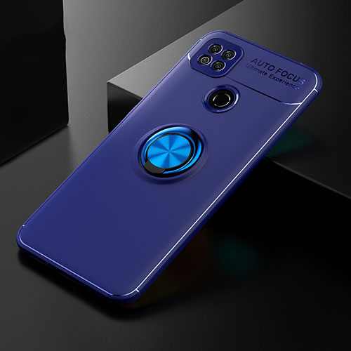 Ultra-thin Silicone Gel Soft Case Cover with Magnetic Finger Ring Stand for Xiaomi POCO C3 Blue