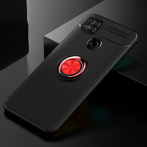 Ultra-thin Silicone Gel Soft Case Cover with Magnetic Finger Ring Stand for Xiaomi POCO C3 Red and Black