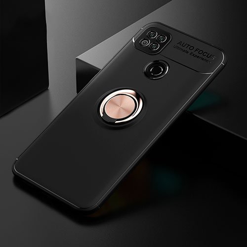 Ultra-thin Silicone Gel Soft Case Cover with Magnetic Finger Ring Stand for Xiaomi POCO C31 Gold and Black