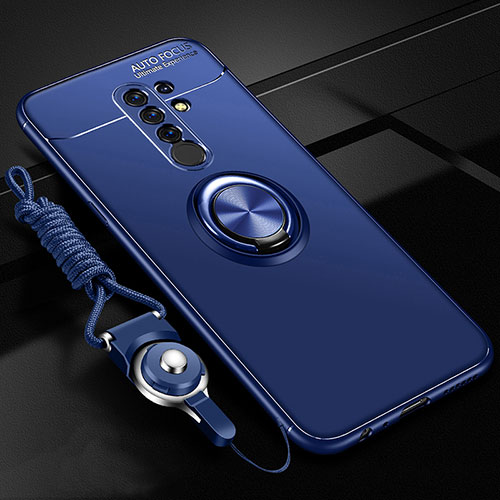 Ultra-thin Silicone Gel Soft Case Cover with Magnetic Finger Ring Stand for Xiaomi Poco M2 Blue