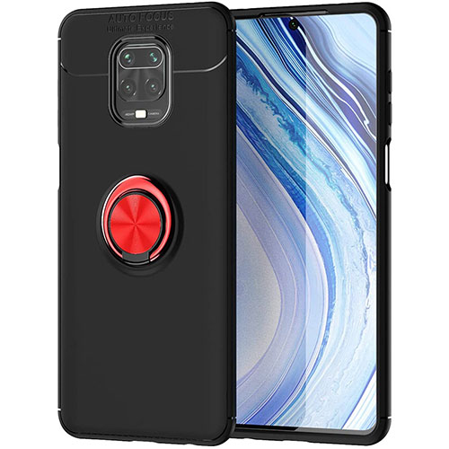 Ultra-thin Silicone Gel Soft Case Cover with Magnetic Finger Ring Stand for Xiaomi Poco M2 Pro Red and Black