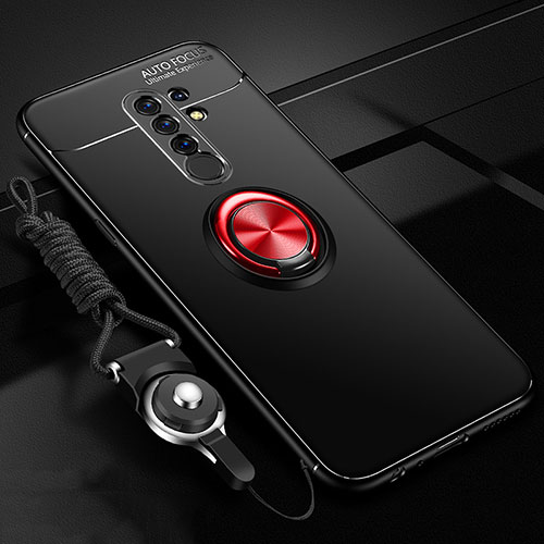 Ultra-thin Silicone Gel Soft Case Cover with Magnetic Finger Ring Stand for Xiaomi Poco M2 Red and Black