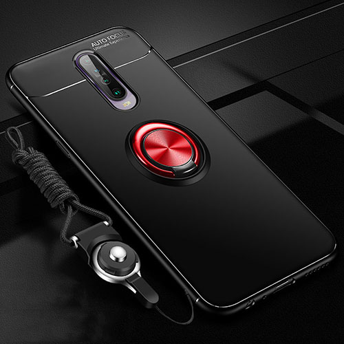 Ultra-thin Silicone Gel Soft Case Cover with Magnetic Finger Ring Stand for Xiaomi Poco X2 Red and Black