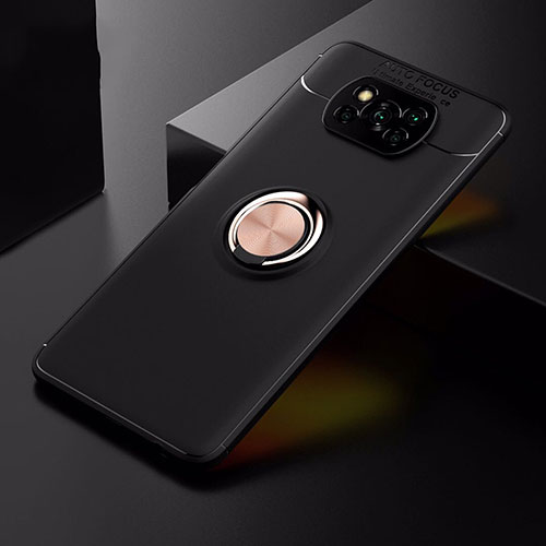 Ultra-thin Silicone Gel Soft Case Cover with Magnetic Finger Ring Stand for Xiaomi Poco X3 Gold and Black